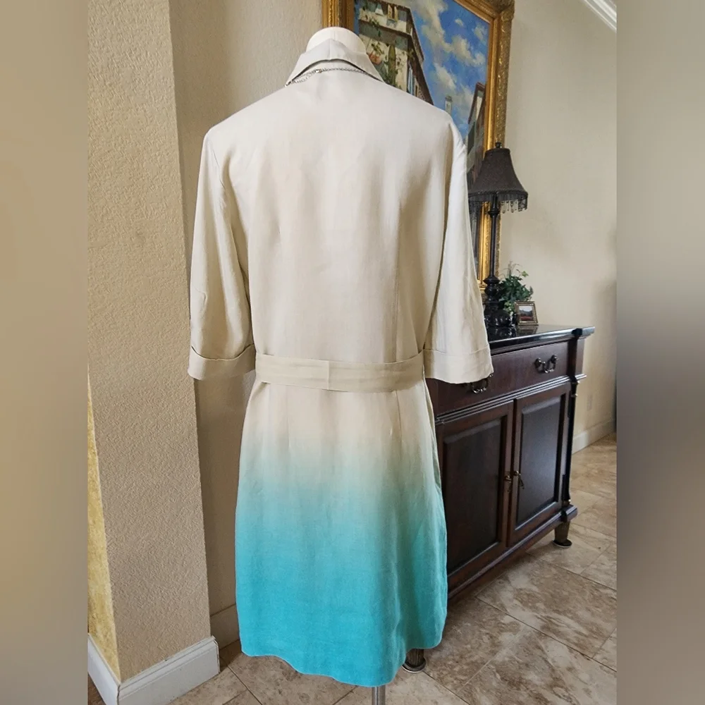 J. McLaughlin Beige and Teal Linen Knee Length Dress XS - Picture 5 of 11
